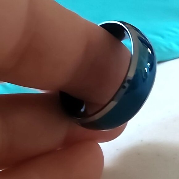 Tungsten Carbide Domed Wedding Band Sz 12-Beautiful Deep Blue & Silver-Like New! - Picture 2 of 12